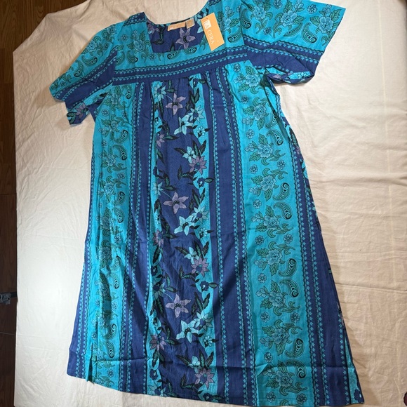 LA CERA Dress Womens Large Blue Boho Floral Print Midi Cottagecore NWT - Picture 4 of 16